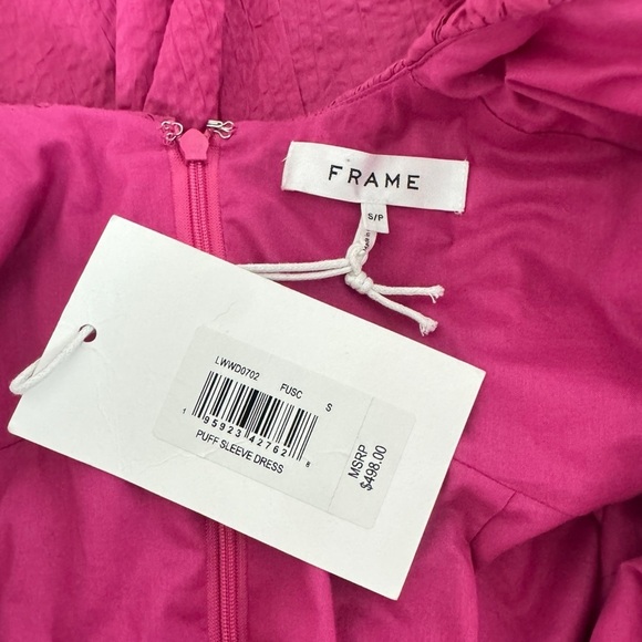 FRAME Puff-sleeve Textured Midi Dress V-neck A-line High Low Flounce Hem Small - Picture 15 of 16